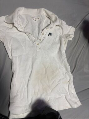 Aeropostale Women's White Polo with Navy A87 Embroidery